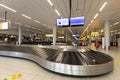 AMSTERDAM, NETHERLANDS - Jul 22, 2020: Schiphol airport conveyor belt hallway empty during COVID-19 outbreak