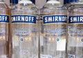 AMSTERDAM, NETHERLANDS - JULY 18, 2018: Bottles of Smirnoff vodka in duty free shop airport. Royalty Free Stock Photo