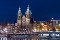 The Basilica of Saint Nicholas over canal at night Royalty Free Stock Photo