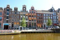 AMSTERDAM, NETHERLANDS - JUNE 6, 2018: channel in Amsterdam with houses on river Amstel landmark old european city spring Royalty Free Stock Photo