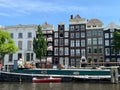 Amsterdam, Netherlands. June 24, 2023. The houseboats along the river Amstel. Royalty Free Stock Photo