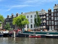 Amsterdam, Netherlands. June 24, 2023. The houseboats along the river Amstel. Royalty Free Stock Photo