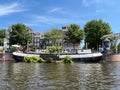 Amsterdam, Netherlands. June 24, 2023. The houseboats along the river Amstel. Royalty Free Stock Photo