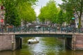 AMSTERDAM, NETHERLANDS - JUNE 25, 2017: Old bridges on the one of the water canals in the historical part. Royalty Free Stock Photo