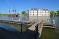 The external facade of National Maritime Museum, with on the left a replica 1985 of Ship Amsterdam Royalty Free Stock Photo