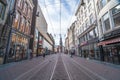 Amsterdam, Netherlands - 2020 March 18 : Empty Amsterdam downtown streets without people, closed restaurants and stores