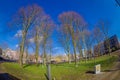 AMSTERDAM, NETHERLANDS, MARCH, 10 2018: Outdoor view of many trees in a park in a park in dowtown close to the canals of