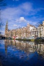 AMSTERDAM, NETHERLANDS, MARCH, 10 2018: Outdoor view of the tower of the Westerkerk church in Amsterdam, Netherlands Royalty Free Stock Photo