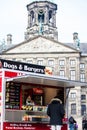 Small food truck in Dam Square at the Old Central district of Amsterdam