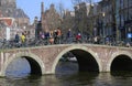 AMSTERDAM,NETHERLANDS-MARCH 9:Unidentifed People crossing the bridge