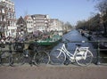 AMSTERDAM,NETHERLANDS-MARCH 9:Unidentified people enjoying sunny day  and bicycles Royalty Free Stock Photo