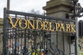 Vondelpark golden letters on the fence in Amsterdam Royalty Free Stock Photo
