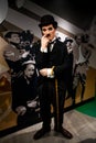 Wax figure of Sir Charles Spencer Charlie Chaplin, English comic actor in Madame Tussauds Wax museum in Amsterdam