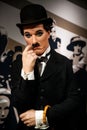 Wax figure of Sir Charles Spencer Charlie Chaplin, English comic actor in Madame Tussauds Wax museum in Amsterdam