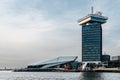 Scenic view at sunset of the skyline of Amsterdam