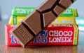 Amsterdam, Netherlands - May 04 2019: Tonys Chocolonely milk chocolate. Fair trade chocolate made by Tonys Chocolonely chocolate Royalty Free Stock Photo