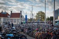 Amsterdam,The Netherlands,October-10-2019: Huge bicycle parking area out side Amsterdam centrqal station. B Royalty Free Stock Photo