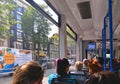 30.08.2019. Amsterdam Netherlands. people inside tram.Transportation, travel and tourism concept