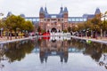 The Rijksmuseum Amsterdam museum area with the words IAMSTERDAM in Amsterdam