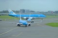 Three planes of KLM airline on the Schiphol Airport airfield Royalty Free Stock Photo