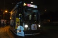 Tram circulating at night in Amsterdam, Netherlands