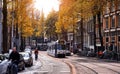 Amsterdam Netherlands. Street view Modern tram public