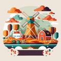 Amsterdam Netherlands Travel destination landmark vector flat illustration