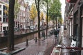 Amsterdam, Netherlands - 15.10.2019: Typical rainy day in Amsterdam Royalty Free Stock Photo