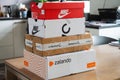 Zalando, de bijenkorf package ready to send back, sealed box, online shopping, return to s Royalty Free Stock Photo