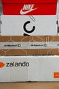 Zalando, de bijenkorf package ready to send back, sealed box, online shopping, return to s Royalty Free Stock Photo