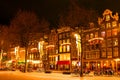 Amsterdam at night in christmas time in Netherlands Royalty Free Stock Photo