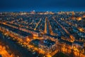 Amsterdam night city skyline aerial view from above, Amsterdam, Netherlands