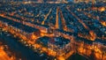 Amsterdam night city skyline aerial view from above, Amsterdam, Netherlands