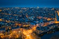 Amsterdam night city skyline aerial view from above, Amsterdam, Netherlands