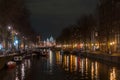 Amsterdam night district canal street center water