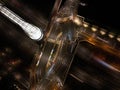 Amsterdam at night, dutch infrastructure road intersection, train, road,track, metro and pedestrians. Aerial drone view.