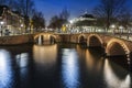 Amsterdam at night, Singel Canal Royalty Free Stock Photo