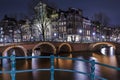 Amsterdam at night, Singel Canal Royalty Free Stock Photo