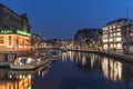 Amsterdam. Night view of Amsterdam cityscape with canal, bridge and typical Dutch Houses. Netherlands Royalty Free Stock Photo