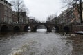 Amsterdam old bridge over river Amstel canal. Royalty Free Stock Photo