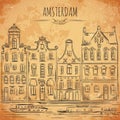 Amsterdam. Old historic buildings and canal. Traditional architecture of Netherlands.