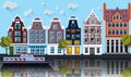 Amsterdam panorama.Canal,boat,houses