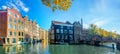 Amsterdam. Panoramic view of the historic city center of Amsterdam. Traditional houses  of Amsterdam. Beautiful autumn sunny day. Royalty Free Stock Photo