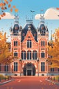 Amsterdam poster, travel print with building facade of Rijksmuseum Royalty Free Stock Photo