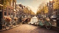 Amsterdam. Romantic canal, bike Royalty Free Stock Photo