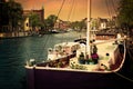 Amsterdam. Romantic canal, boats. Royalty Free Stock Photo