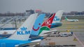 Amsterdam, Schiphol Airport. KLM Boeing 737 are moving to the runway Royalty Free Stock Photo