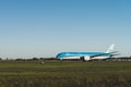 KLM airplane is ready to take off from the runway, Boeing 787-9, KLM royal dutch airlines, runway Polderbaan Royalty Free Stock Photo
