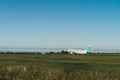 Transavia airplane is ready to take off from the runway, Boeing 737-800, runway Polderbaan