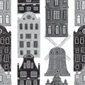 Amsterdam. Seamless pattern with old historic buildings and traditional architecture of Netherlands. Royalty Free Stock Photo